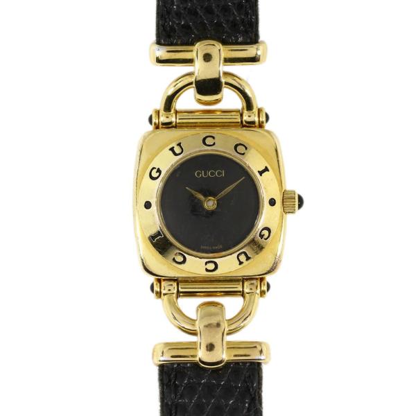 グッチ リザード革ベルト クォーツ時計-22.9g/6300L/ゴールド×ブラック/GUCCI 翌日...