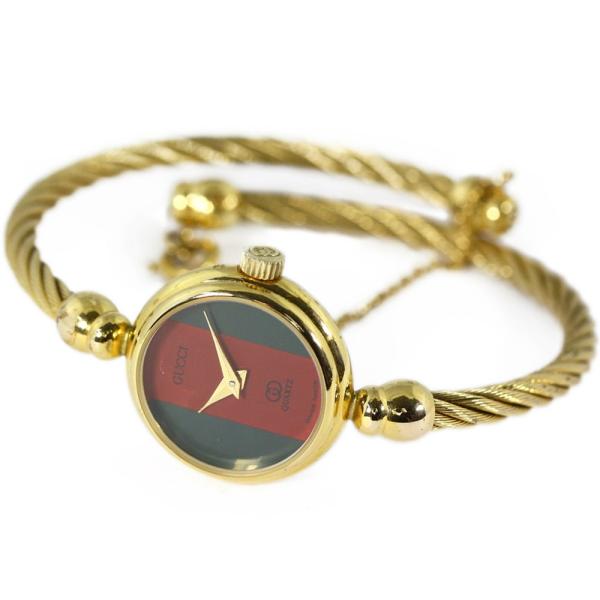 グッチ シェリー・クォーツ・バングルウォッチ時計-16.1g/2047.1L/ゴールド×レッド×グリ...