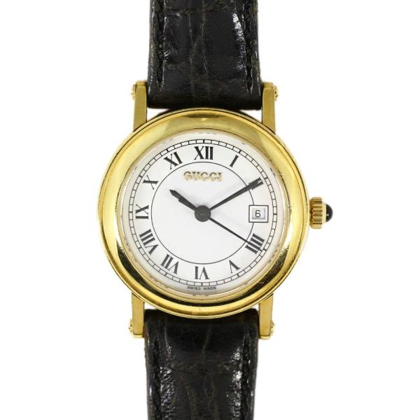 グッチ ホワイト文字盤 デイト レザーベルト クォーツ時計-20.7g/7200L/ゴールド×ブラッ...