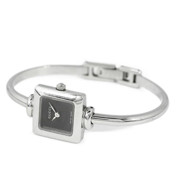 グッチ バングルウォッチ・スクエア ブラック文字盤 クォーツ 時計-23.6g/1900L/シルバー...