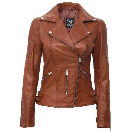 送料無料Blingsoul Brown Leather Biker Jacket Women - W...