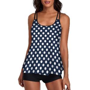 送料無料UNIQWETO Women's Flowy Tankini Tummy Control Two Piece Tank Top shorts Swimsuit, Navy Dot, X-Large並行輸入｜rgt-on-line