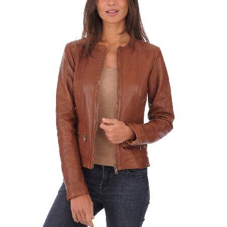 送料無料Captain Cory Womens Moto Browny Lambskin Genui...