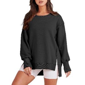 送料無料ANRABESS Women's Oversized Sweatshirt Crew Neck Long Sleeve Casual Loose Baggy Hoodies Pullover Shirt Side Slit Slouchy Top Fall Cloth並行輸入｜rgt-on-line