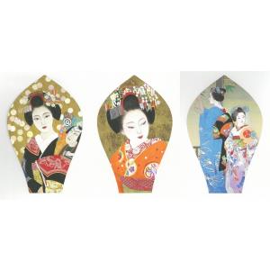 【レター便可（送料210円）】森田りえ子画　「まいこ散華 星組」　タトウ入り　３枚セット　美術散華　...