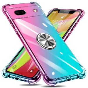 Google pixel 6A 5G ケース リング付き クリア TPU グラデーション色 携帯カバー 耐衝撃 透明 車載ホルダー対応 一体