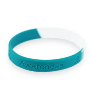 ティール＆ホワイトリボン ブレスレット 子宮頸がん 癌 検診 診断 アウェアネス ラバーバンド シリコン｜ribbon-shop