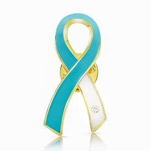 ティール＆ホワイトリボン ピンバッジ 大 子宮頸がん 癌 検診 診断 アウェアネス バッチ バッヂ｜ribbon-shop