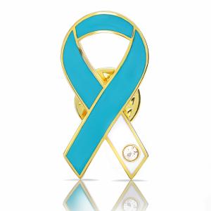ティール＆ホワイトリボン ピンバッジ 平 子宮頸がん 癌 検診 診断 アウェアネス バッチ バッヂ｜ribbon-shop