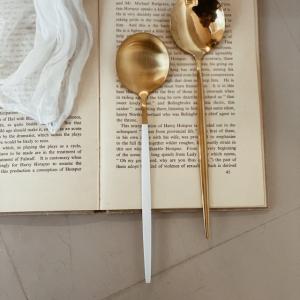 ディナースプーン　テーブルスプーン　おしゃれ　Dinner spoon　(WHITE&GOLD)｜riccio-select