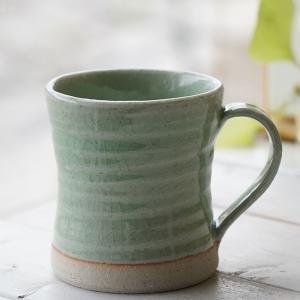 和食器 松助窯 カフェマグカップ 新緑グリーン釉オフィス コーヒー おしゃれ 紅茶 器 皿 美濃焼 陶器 食器 手づくり｜ricebowl