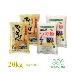 米 2品目食べ比べ 米 5kg×4袋 お米 20kg 令和5年産 宮城県産 白米 送料無料 精白米 ひとめぼれ つや姫 各5kg×2袋｜ricey-miyagi