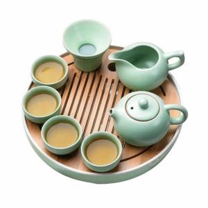 茶道具 中国茶道具 茶器セット 陶器 急須セット 工夫茶 茶芸 湯呑み 茶盤 木製 かわいい 贈り物 お礼 来客 8点セット｜richgroupled