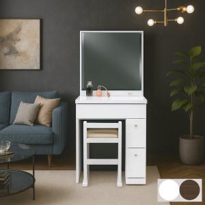 木製 化粧台 鏡台 ドレッサー 一面鏡 おしゃれ 北欧 幅60 収納