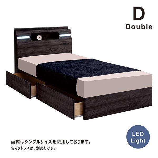 ベッドフレーム ベッド ダブル 北欧 おしゃれ 木製 収納付き 棚 LEDライト
