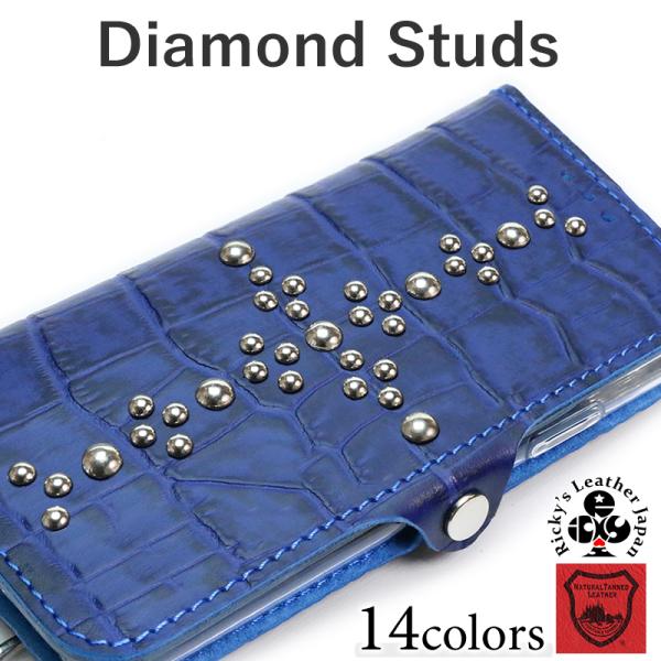 ダイヤモンドスタッズ 手帳型 ケース　14色 iPhone GooglePixel Xperia G...