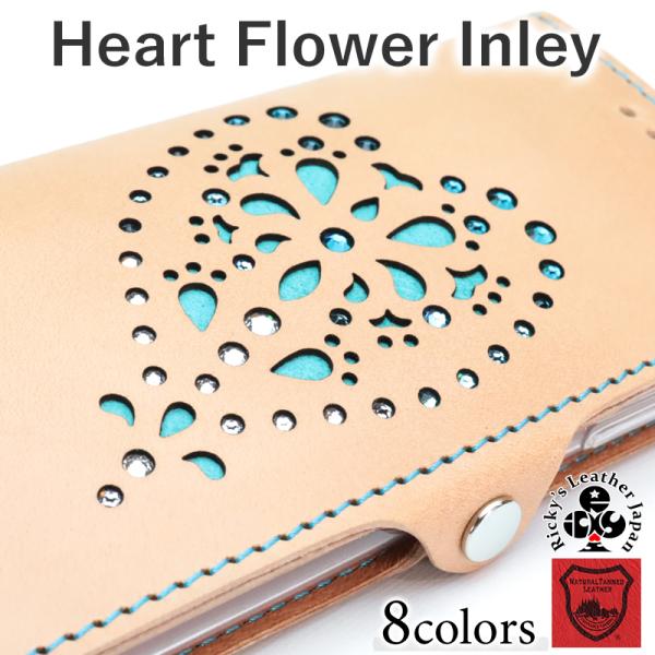 ハートフラワーインレイ 手帳型 ケース　8色 iPhone GooglePixel Xperia G...