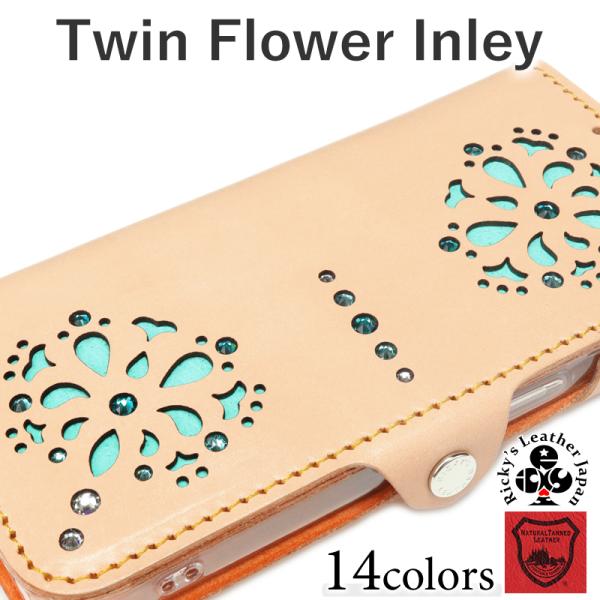 ツインフラワーインレイ 手帳型 ケース　14色 iPhone GooglePixel Xperia ...