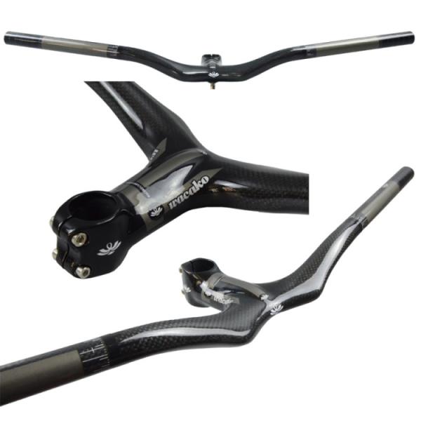 wacako カーボンハンドル ライザーバー MTBハンドル ステム一体式ハンドルバー 自転車ハンド...