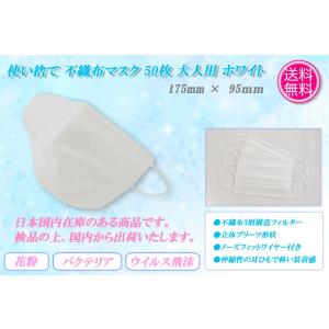 【即納・送料無料】使い捨て 不織布マスク 50枚 ホワイト 大人用 175mm×95ｍｍ マスク 在庫あり