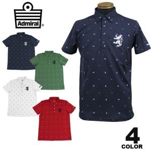 アドミラル ゴルフ ポロシャツ Admiral GOLF UJ RAMPANT MONOGRAM BD POLO SHIRTS 半袖ポロ 全4色 M-LL 吸水速乾 ストレッチ ボタンダウン ユニオンジャック｜rifflepage