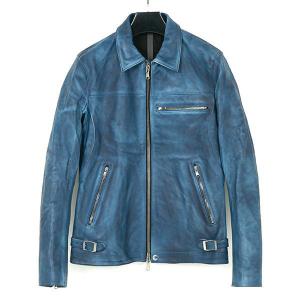 STRUM ストラム Burning Dyed バーニングダイ 製品燃焼染め タンニン鞣し カーフスキン FEVER(フィーバー) シングルライダースジャケット BLUE  STL067-04-BL｜rifu