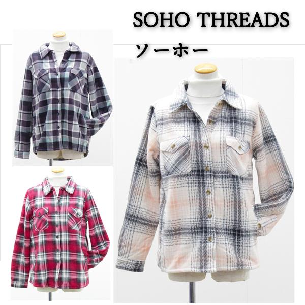 アウトレット SOHO THREADS ソーホー レディース アウター シェルパ チェックボタンシャ...