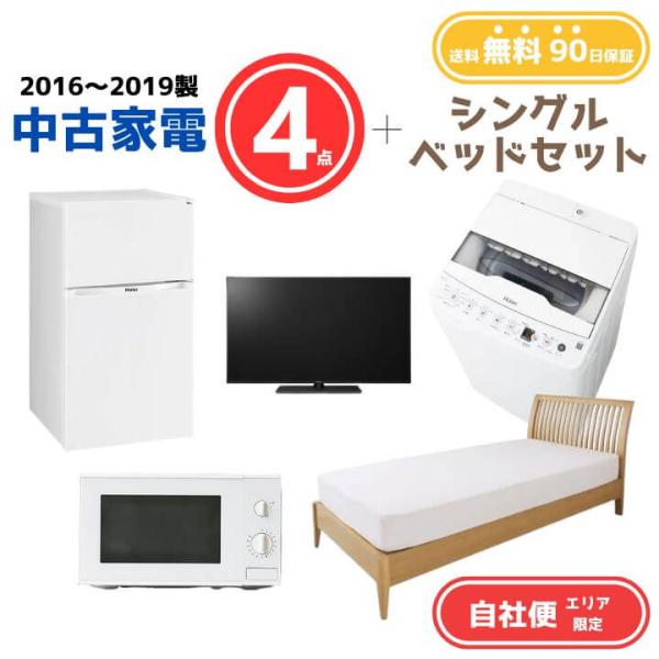 中古家電 4点セット（冷蔵庫80-140L・洗濯機4-5kg・電子レンジ・液晶テレビ19V型）+シン...