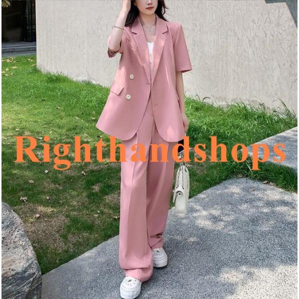 【新品セール】パンツスーツ 大きいサイズ 短袖 カジュアルスーツ 夏 レディース セットアップ 2点...
