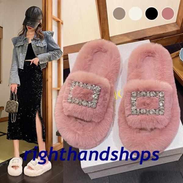 ビジューサンダル ファースリッパ 厚底ソール サンダル スリッパ レディース 靴 オープントゥデザイ...