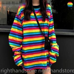 レインボーボーダー長袖ＴシャツＴシャツ　ト�