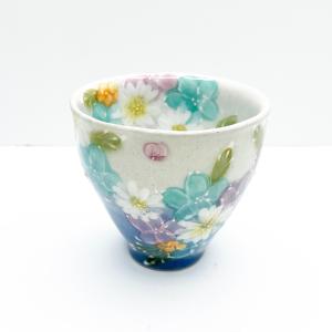 工房ゆずりは 湯呑茶碗 花かざり 瀬戸焼 花柄 優しい感性 女性だけの