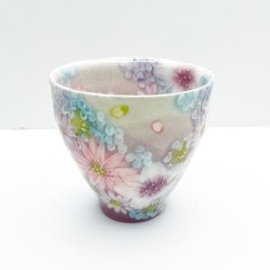 工房ゆずりは 湯呑茶碗 花かざり 瀬戸焼 花柄 優しい感性 女性だけの