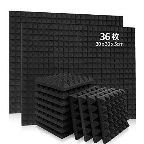 36枚 Auslet 吸音材 30x30x5cm 防音材 ピラミッド ウレタンフォーム 壁 遮音材 ...