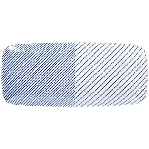 白山陶器 長焼皿 青 重ね縞 (約)25×11cm KASANEJIMA 波佐見焼 日本製