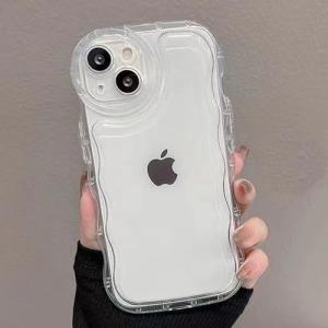 QLTYPRI iPhone 15 Pro Max ケース クリア ウェーブ おしゃれ 韓国 可愛い 透明 薄型 軽量 耐衝撃 アクスタ収納 スマホケース ワイヤレス充電対応 ス｜riina-shop