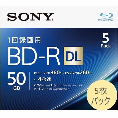 ビデオ用ブルーレイディスク 1回録画用 5枚パック BD-R DL 50GB 2層 4倍速 5BNR...
