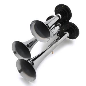 3連 エアーホーン シルバーメタリック 12V 24V ホーン