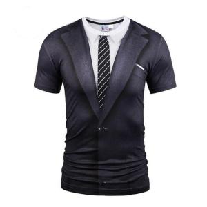 欧米風Tシャツ/男性／メンズtシャツ重ね着/スーツプリント3DTシャツ 面白 おもしろ デザイン3d...