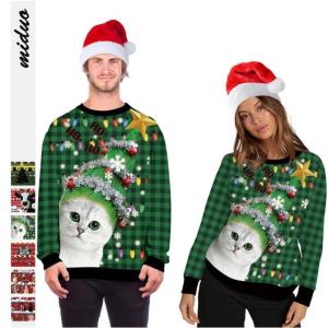 カップルペア クリスマス元素Tシャツ 長袖シャツ プールオーバーメンズパーカー 男女兼用 Tシャツ レディースクリスマス衣装 長袖Tシャツ