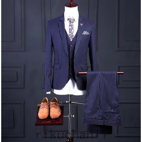 3ピーススーツ 大きいサイズ 一つボタンスーツ ジャケット+パンツ+ベスト フォーマル 紳士用 ビジ...