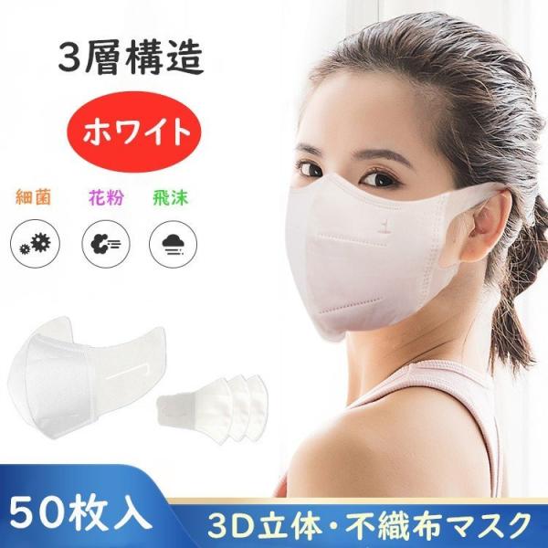 5％OFF♪時間限定☆3Dマスク 立体マスク 50枚入り 3層構造 不織布マスク 使い捨てマスク ホ...