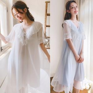 寝巻き 半袖 ロング丈 ロマンティック princess tulle nightdress ルームワ...