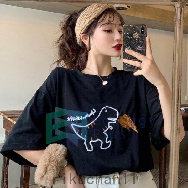 Ｔシャツ レディース ペアルック 半袖Ｔシャツ 韓国ファション 春 夏 ナチュラル ゆったり カジュ...