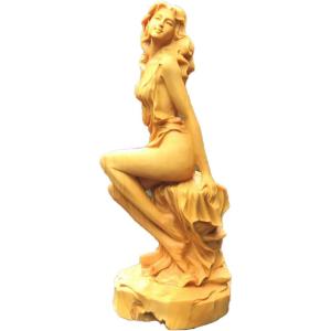 ツゲ木彫り女性像 彫刻 37㎝ ツゲの木彫り 木彫り彫刻 女神 女性像 女神像 木彫り像 ヌード 木製