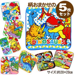 ミニタオル 恐竜柄 5枚セット プチタオル ポケットタオル ハンカチ 男子 20×20 きょうりゅう...