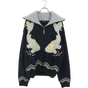 ルイヴィトン サイズ:5L 25AW RM252M XKS HTN76W ロゴ刺繍フェイクパール装飾ジップアップニットブルゾン 中古 SB01
