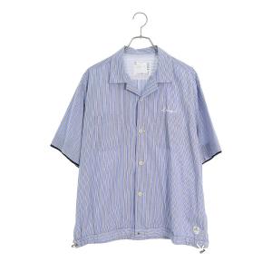 サカイ Sacai 23SS 23-03095M Thomas Mason Cotton Poplin Shirt サイズ:2 ポプリンストライプ半袖シャツ 中古 BS99｜rinkan