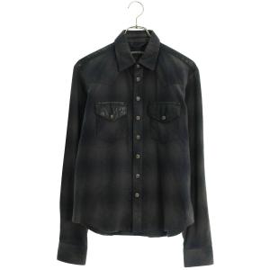 クロムハーツ サイズ:S WESTN ウエスタンボタン 袖クロスパッチレザー切替クロスボールボタンチェック長袖シャツ 中古 GZ11