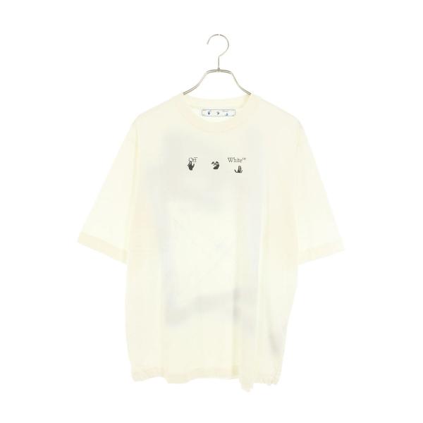オフホワイト サイズ:M OMAA119F21JER021 スプレーアローバックプリントTシャツ 中...